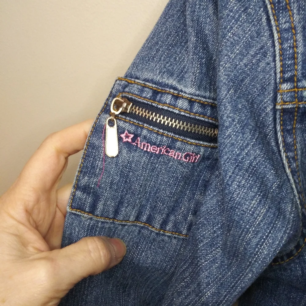 American Girl Pink Floral Appliqued Zip Front Denim Jacket